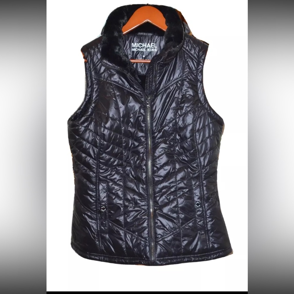 MICHAEL KORS WOMEN'S BLACK FAUX FUR LINED ZIPPERED VEST JACKET SZ M NWT $125